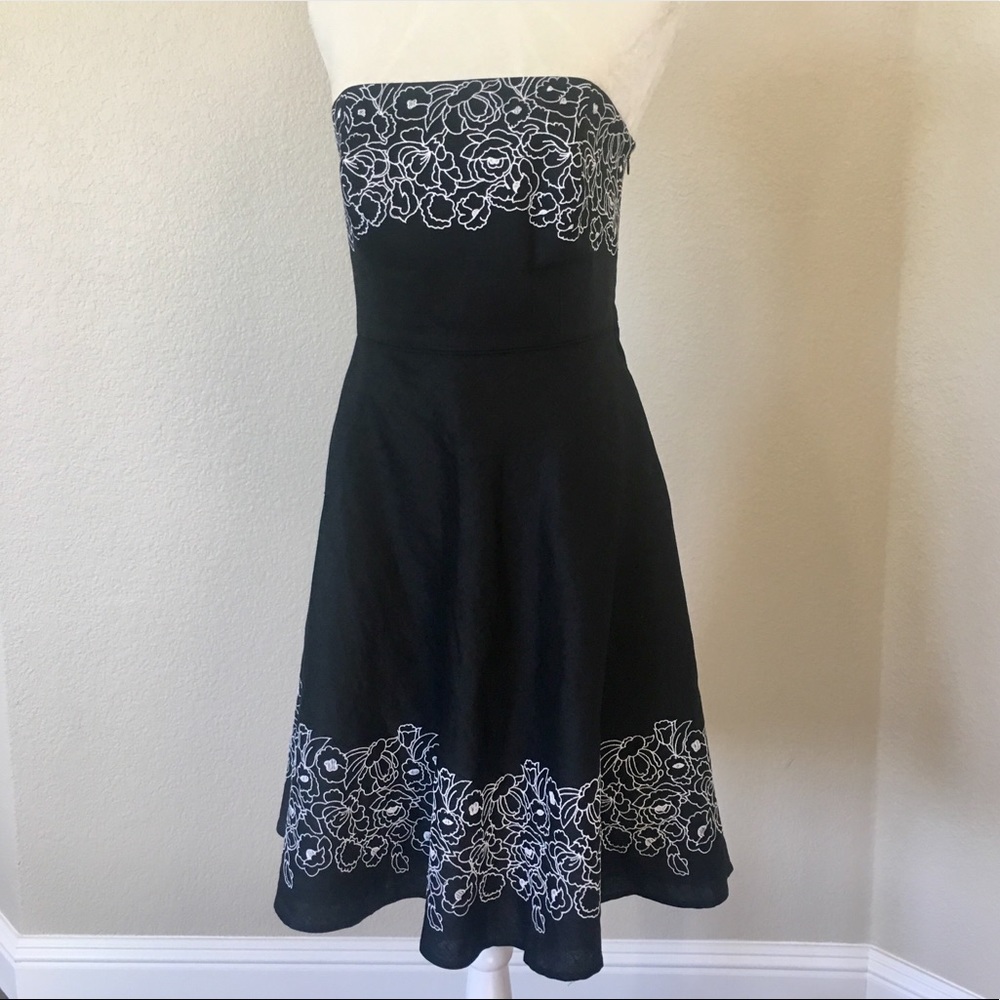 Loft Black Strapless Dress With White Border